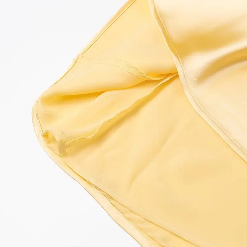 Vestido Longo Elegante Sem Mangas TRAFZA Feminino de Verão Amarelo Manchado com Decote em V para Festa e Férias 2025