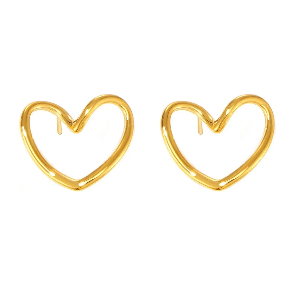 Conjunto de Joias de Luxo com Colar e Brincos de Pingente de Coração Bonito em Aço Inoxidável 316 com Revestimento de Ouro - Joias Impermeáveis para Mulheres, Presente de Joias