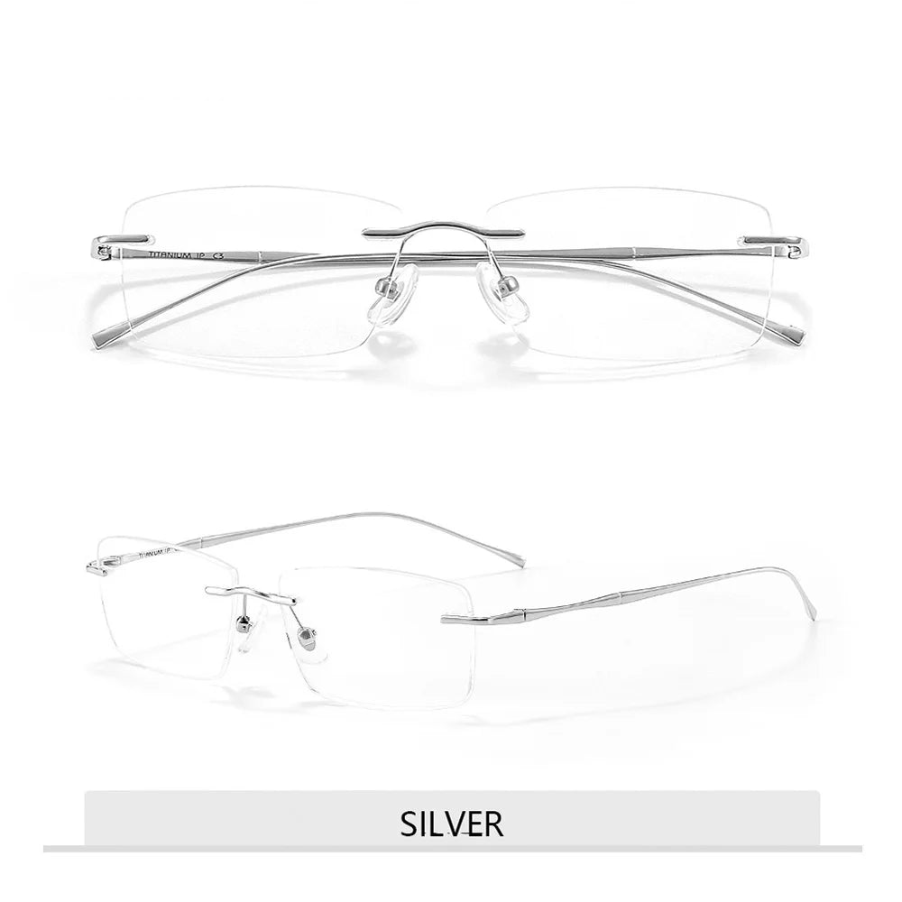 Óculos de Titanio Puro Anti Luz Azul para Homens - Armações de Óculos de Marca Luxuosa - Óculos Sem Montura para Mulheres - Lentes de Computador de Titanio Puro