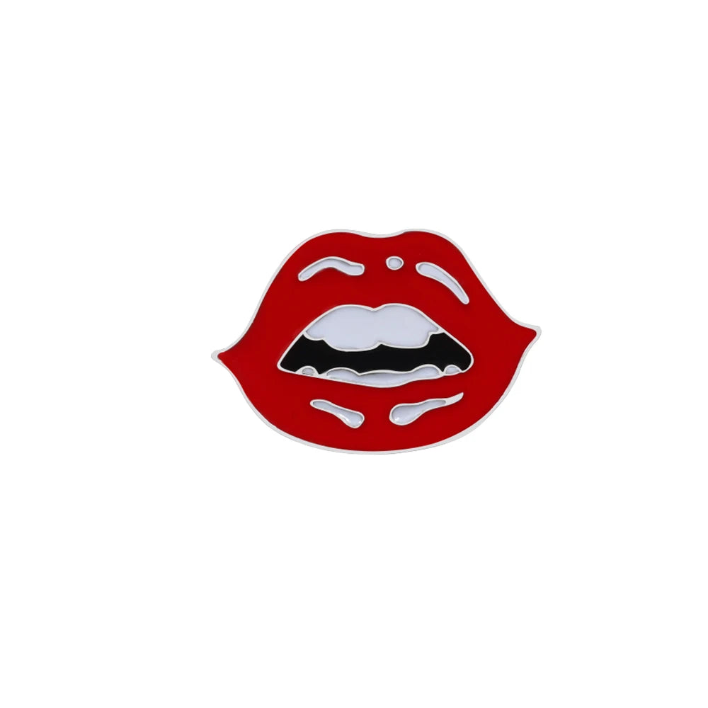 Meninas Sexy Lábios Vermelhos e Alfinetes de Esmalte de Batom, Charme Feminino, Broches de Metal, Pin de Lapela para Casaco, Chapéu, Bolsa, Pins Distintivos, Acessórios de Joias, Presente