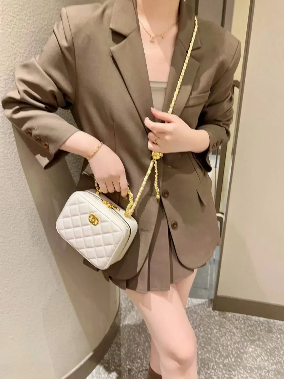 2024 New Styleargyll Genuine Leather Tweed Box Bag Women's High-end Feel Chain Fashionable Versatile Shoulder Crossbody Bag