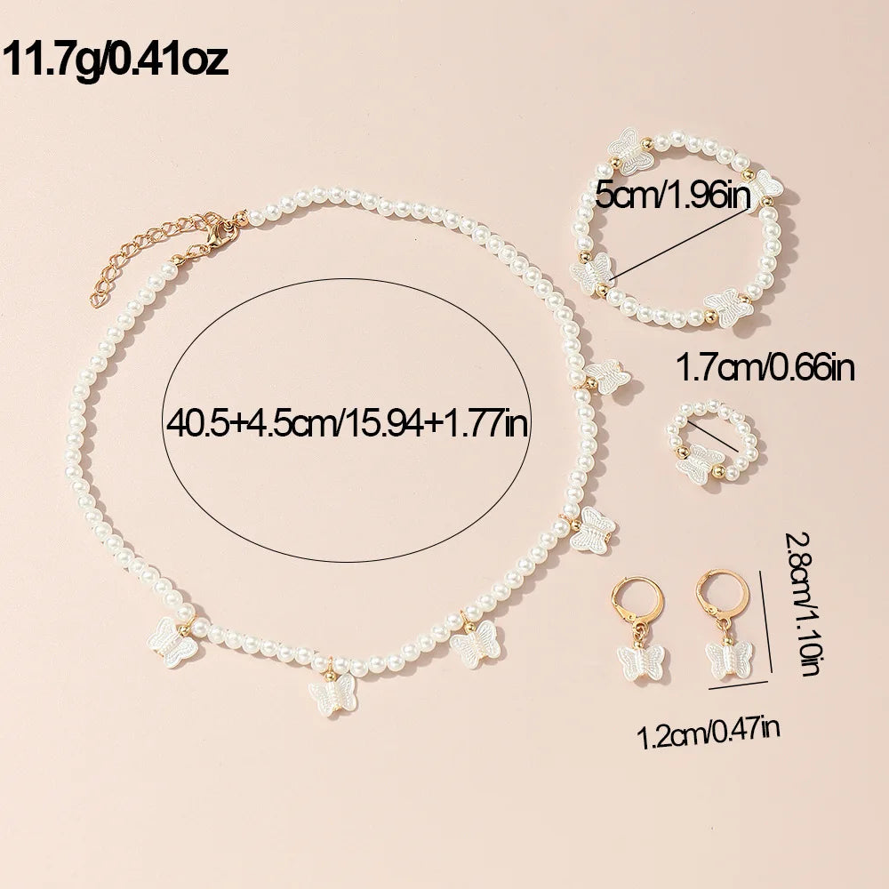 Joias de Pérolas Altas Francesas para Crianças - Conjunto Luxuoso Leve com Design de Nicho: Colar, Pulseira, Anel e Brincos