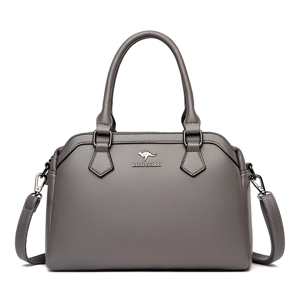 Multi-pocket Handbag Purses Genuine Cowhide Leather Shoulder Bag Luxury Designer Crossbody Messenger Sac Elegant Tote for Women