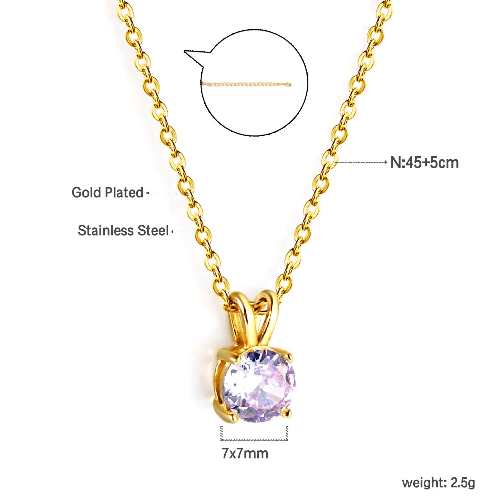 Colar de Pingente Redondo de Zirconia Cúbica de Aço Inoxidável ASONSTEEL para Mulheres, Joias Minimalistas Charmosas, Design Brilhante como Presente