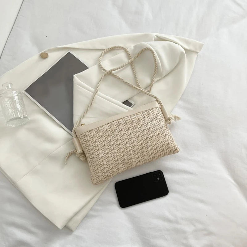Fashion Woven Straw Bag Handmade Rattan Crossbody Handbags Knit Summer Beach Small Purse Women Shoulder Messenger Bags