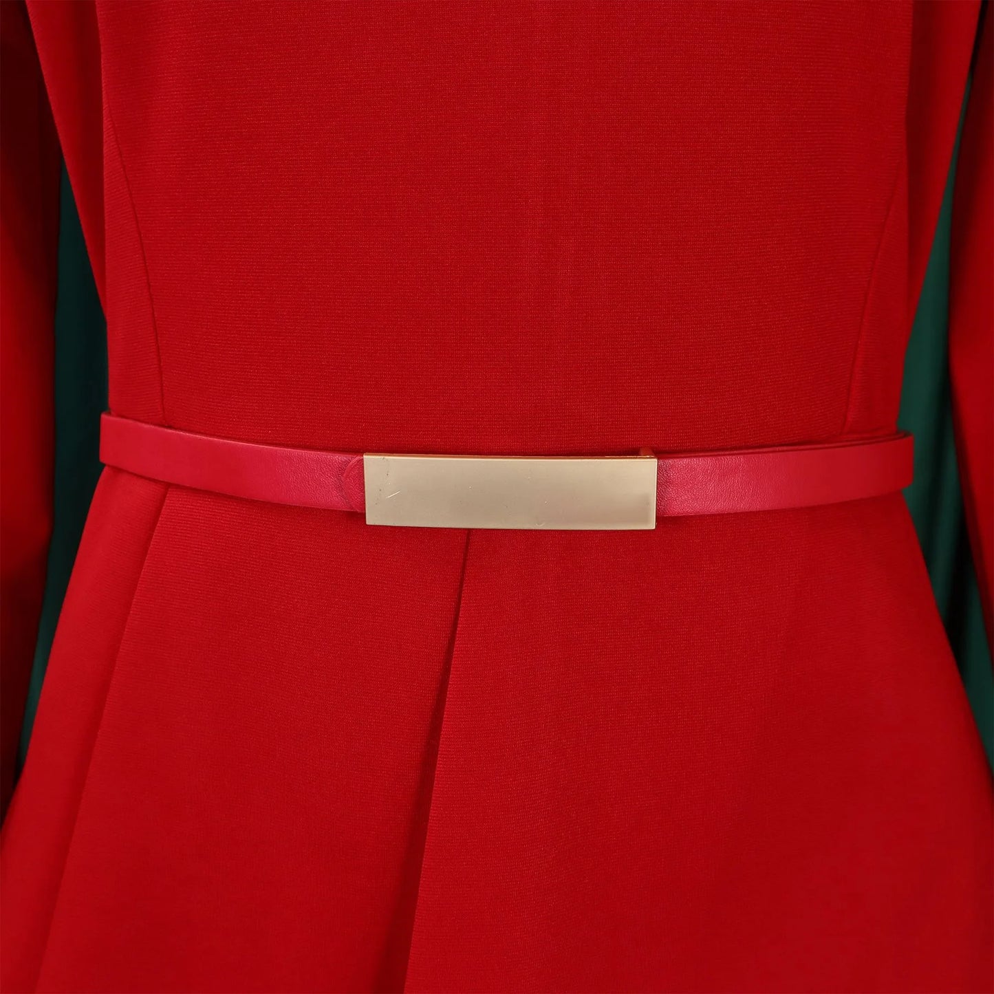 Vestido Formal para o Trabalho Feminino com Gola Assimétrica, Mangas Três Quartos, Cintura com Cinto, Silhueta Justa com Pacote de Quadris até a Panturrilha