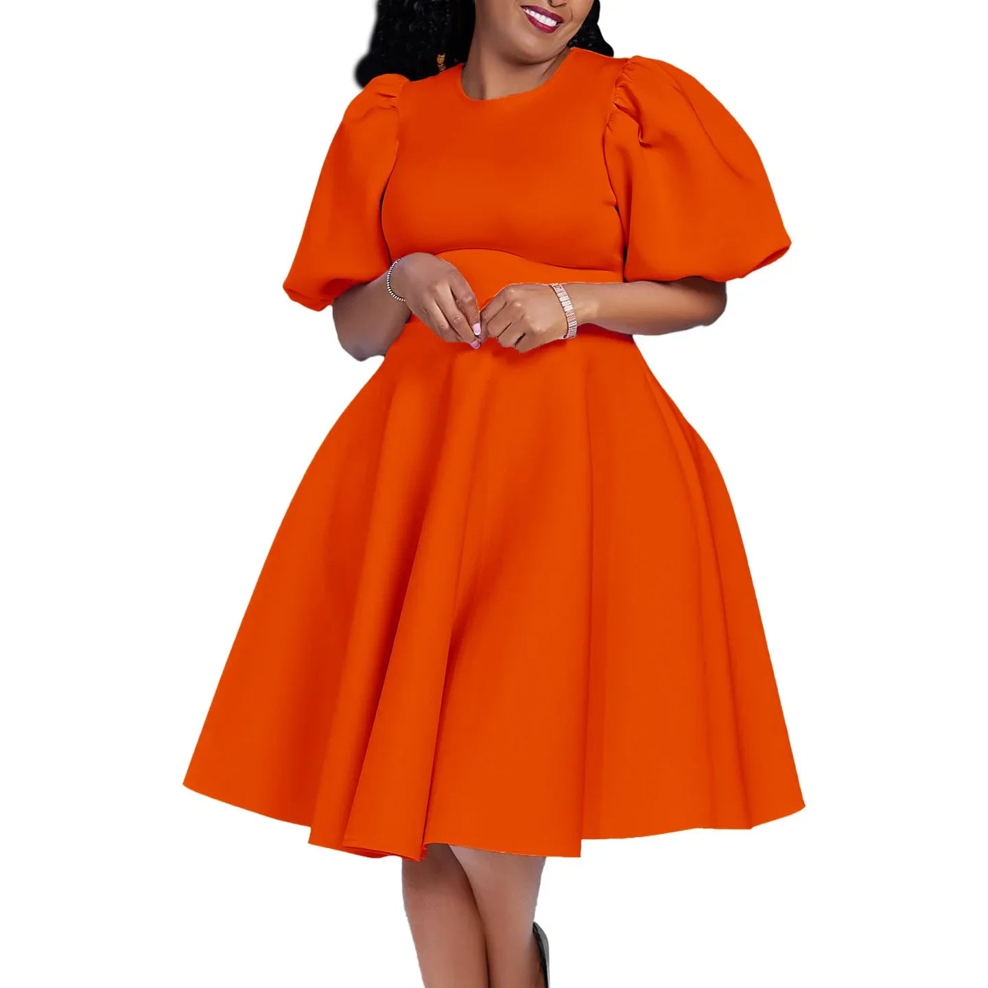 Vestidos Elegantes para Mulher 2024, Decote em O, Manga Curta, Cintura Alta, Pregas, Midi Luxuoso para Festas de Aniversário e Jantares