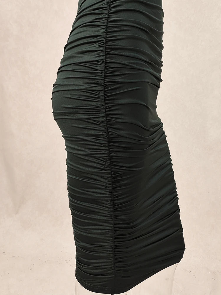 Vestido longo casual elegante de uma manga, com manga longa, sexy, em cor sólida, que envolve os quadris.