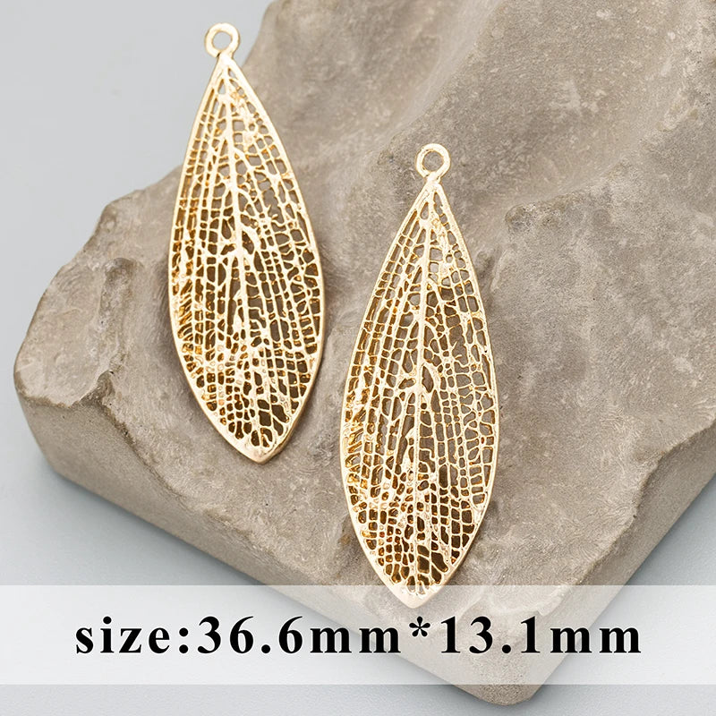 GUFEATHER MD66, acessórios de joalheria, banhado a ródio de ouro 18k, cobre, formato de folha, fabricação de joias, encantos, pingentes DIY, 6pcs/lote