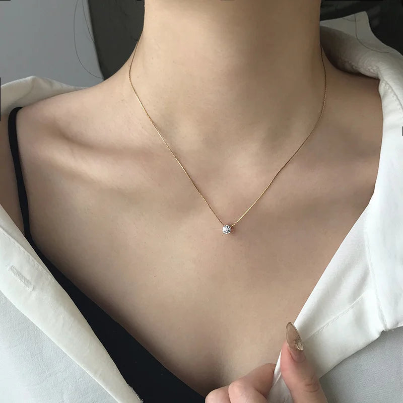 Colar de Pingente Redondo de Zirconia Cúbica de Aço Inoxidável ASONSTEEL para Mulheres, Joias Minimalistas Charmosas, Design Brilhante como Presente