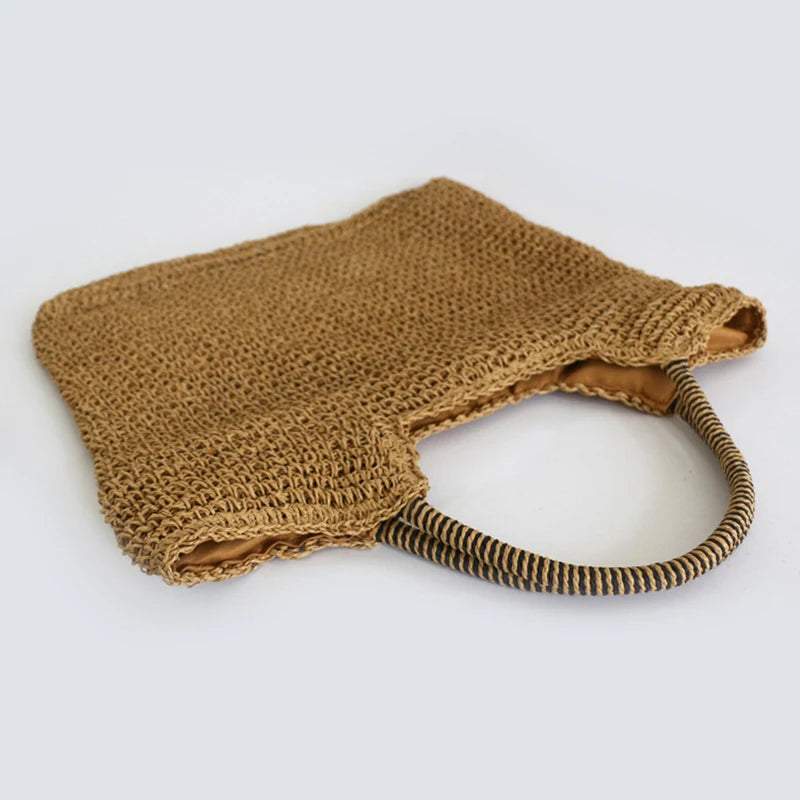 Women Beach Vintage Handmade Woven Shoulder Bag Raffia Rattan Shopping Bags Bohemian Ladies Summer Travel Vacation Casual Totes