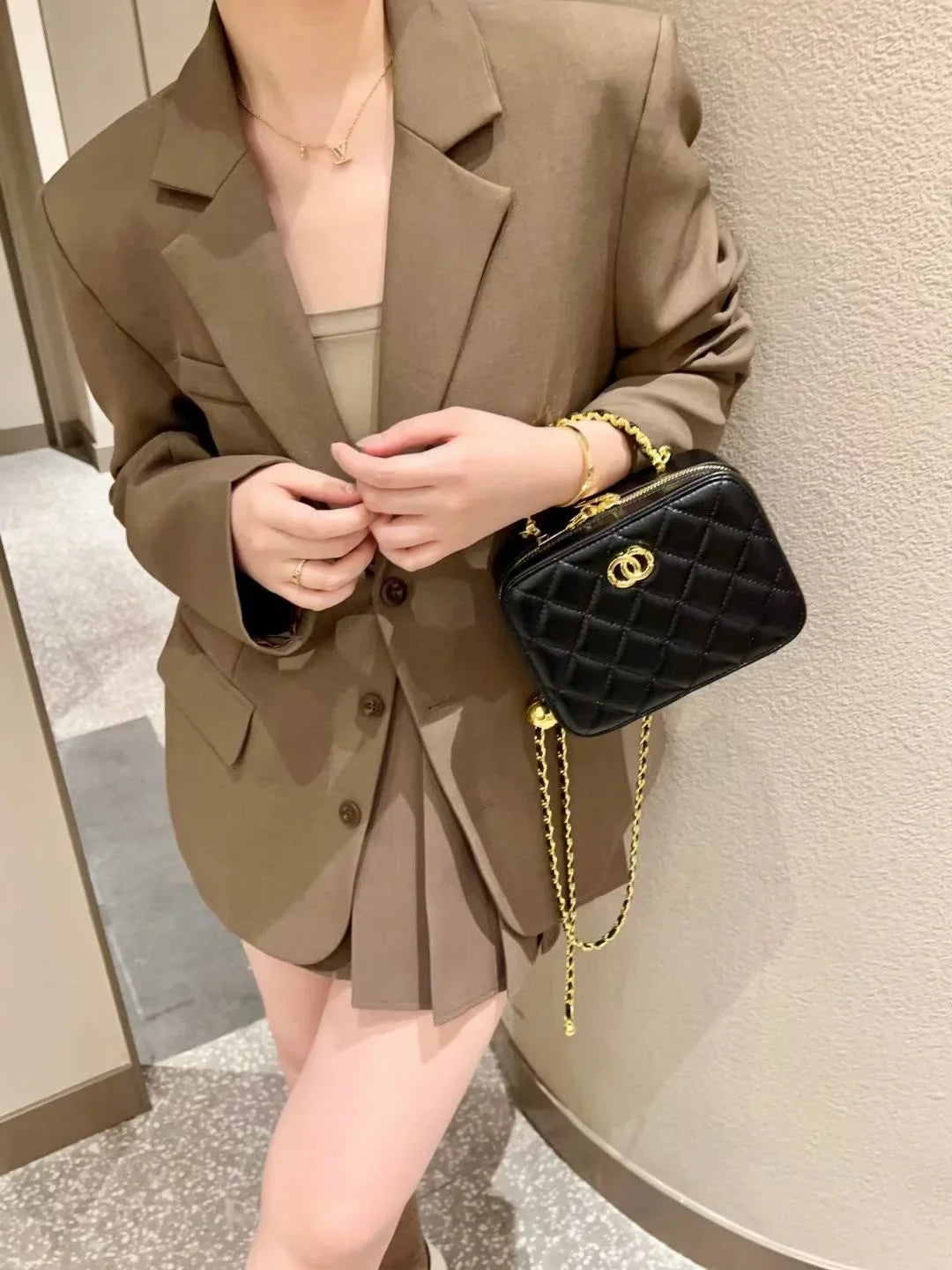 2024 New Styleargyll Genuine Leather Tweed Box Bag Women's High-end Feel Chain Fashionable Versatile Shoulder Crossbody Bag