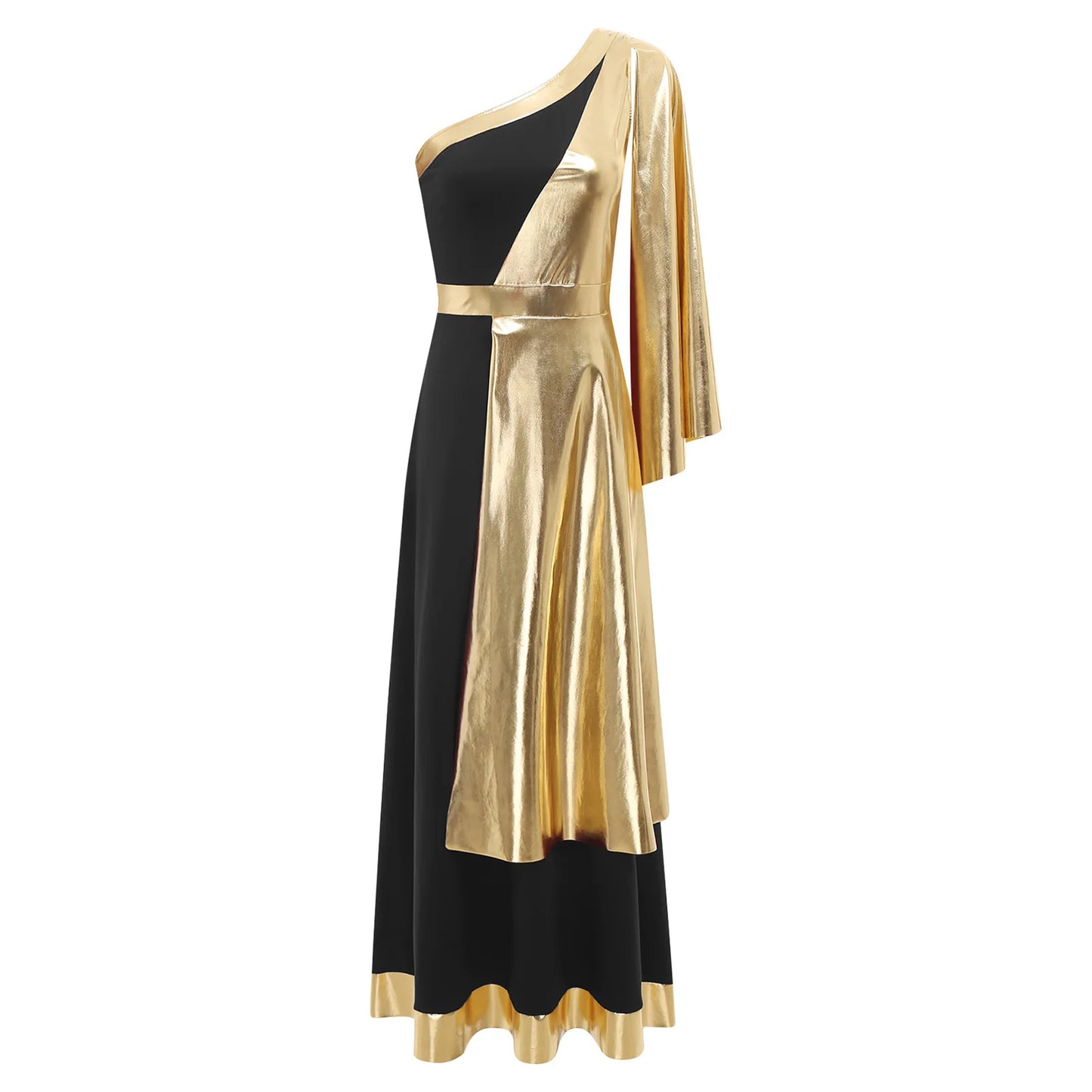 Vestido de Dança Lirica Cristã Feminina Fantasia de Halloween Vestido de Beleza Antiga Grega Romana Cosplay Túnica Tecido Metálico Brilhante Camada Toga