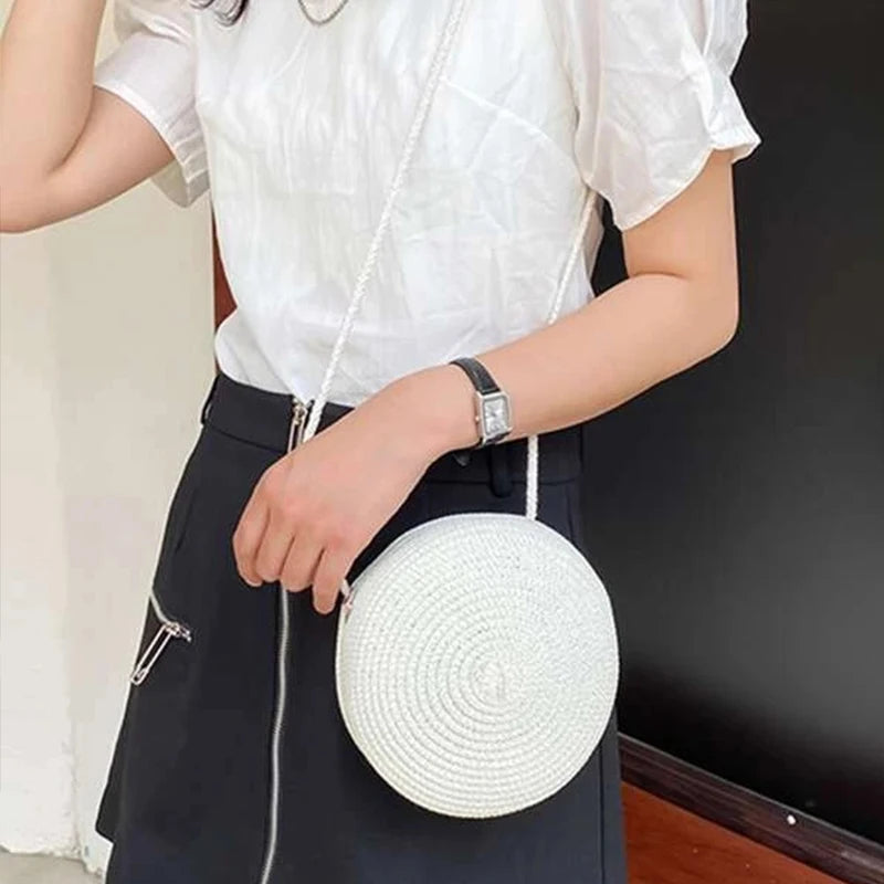 Round Straw Bag Women Woven Beach Crossbody Bag for Ladies Cute Shoulder Rattan Handmade Knitted Candy Color Small Handbag Bolsa