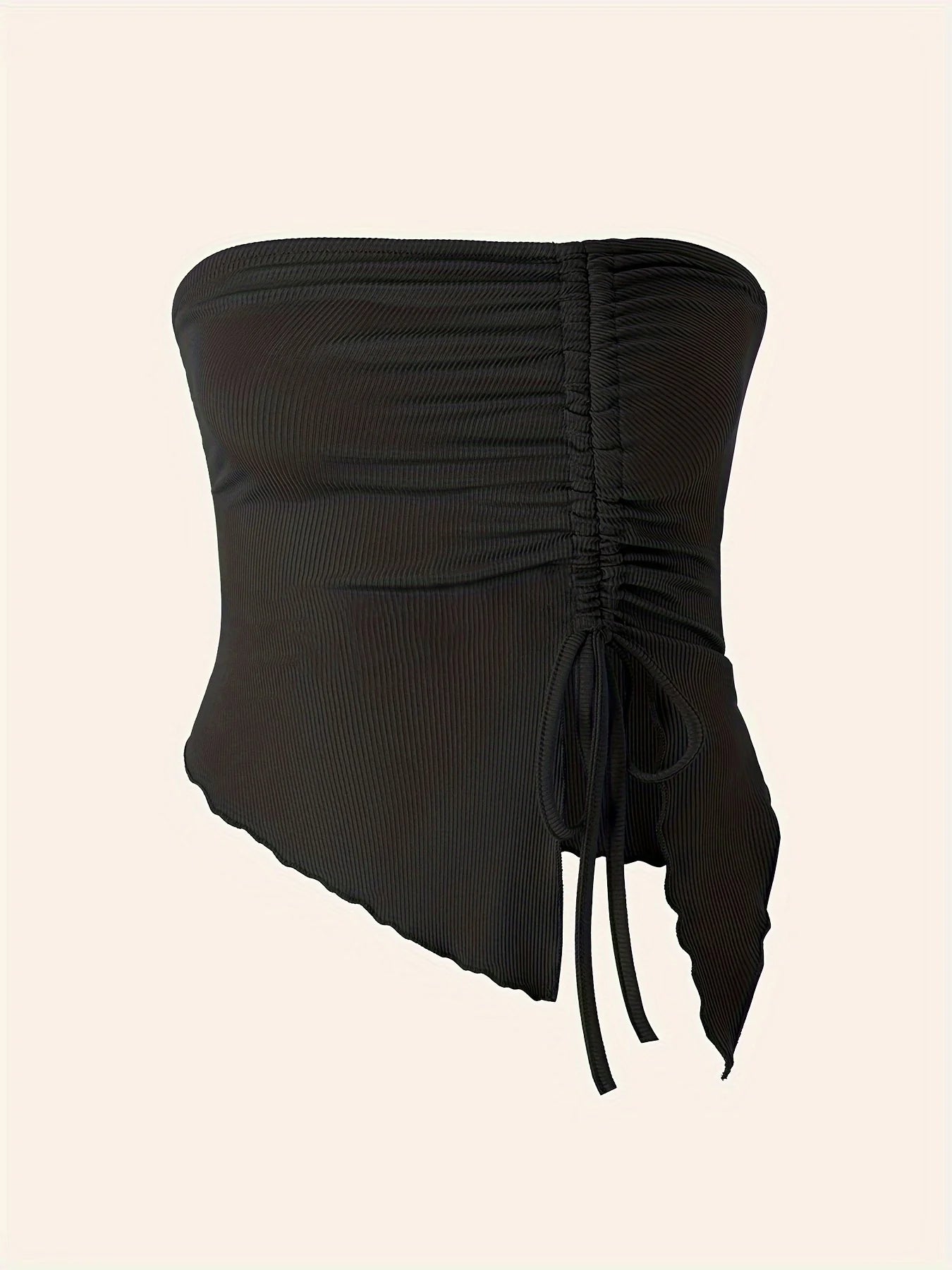 Top feminino sexy vermelho de Dia dos Namorados com decote assimétrico, manga única, fenda jovem e estilo ins, ajustável na cintura.