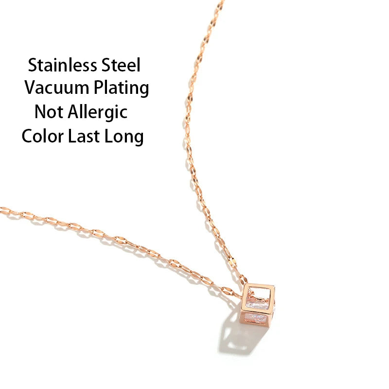 Colar de Pingente de Cristal Zirconia Quadrada Trendy para Mulheres, Moda Coreana, Joias Fêmeas Em Aço Inoxidável, Corrente Clavícula Fina e Linda
