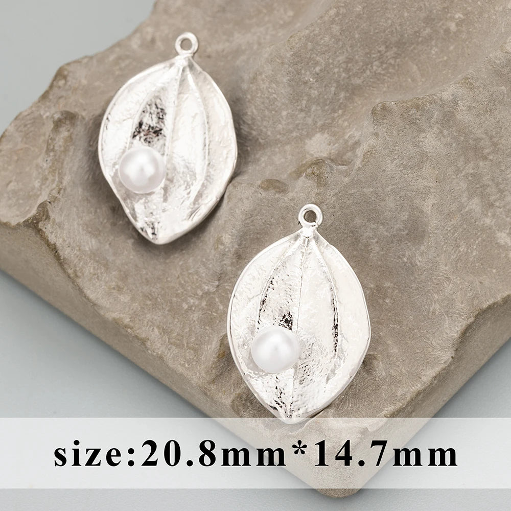 GUFEATHER MD66, acessórios de joalheria, banhado a ródio de ouro 18k, cobre, formato de folha, fabricação de joias, encantos, pingentes DIY, 6pcs/lote