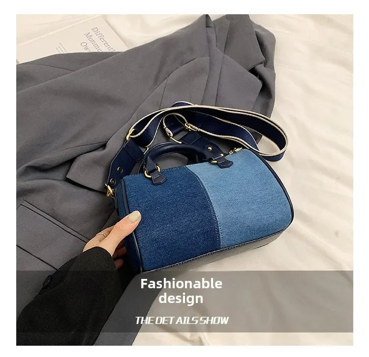 Cross Body Bags Casual Street Small Boston Bag 2025 Designer Purses Patchwork Colorblock Mini Handbags For Women Denim Shoulder
