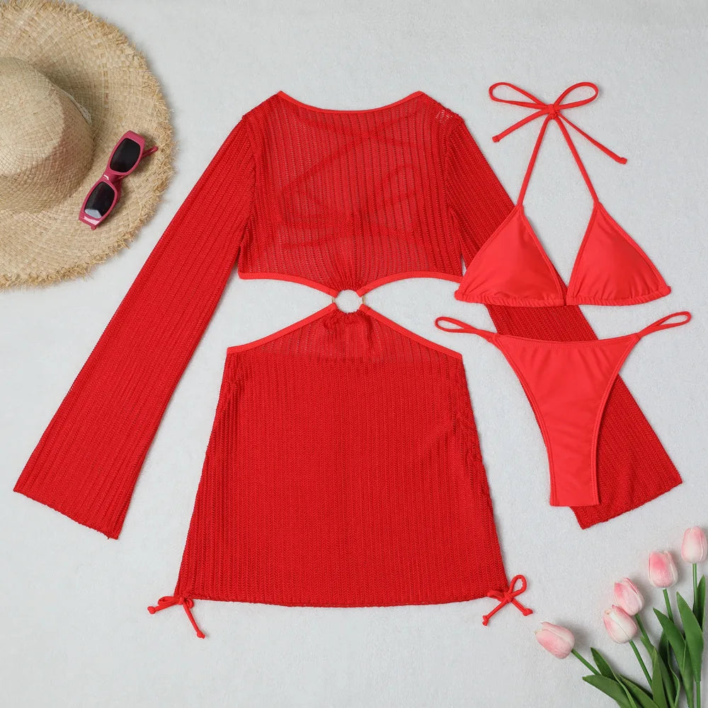 Biquínis Sexy 2025 Trajes de Banho Femininos Conjunto de Biquíni Brasileiro de Três Peças Roupas de Praia Trajes de Banho para a Piscina