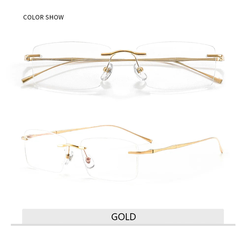 Óculos de Titanio Puro Anti Luz Azul para Homens - Armações de Óculos de Marca Luxuosa - Óculos Sem Montura para Mulheres - Lentes de Computador de Titanio Puro