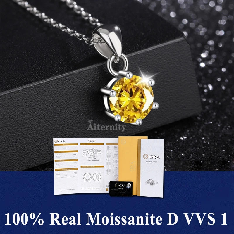 Colar de Pingente de Moissanita em Prata 925 com 6 Garras para Mulheres Design Moderno Cor D VVS Aprovado no Teste de Diamante Joia com caixa GRA