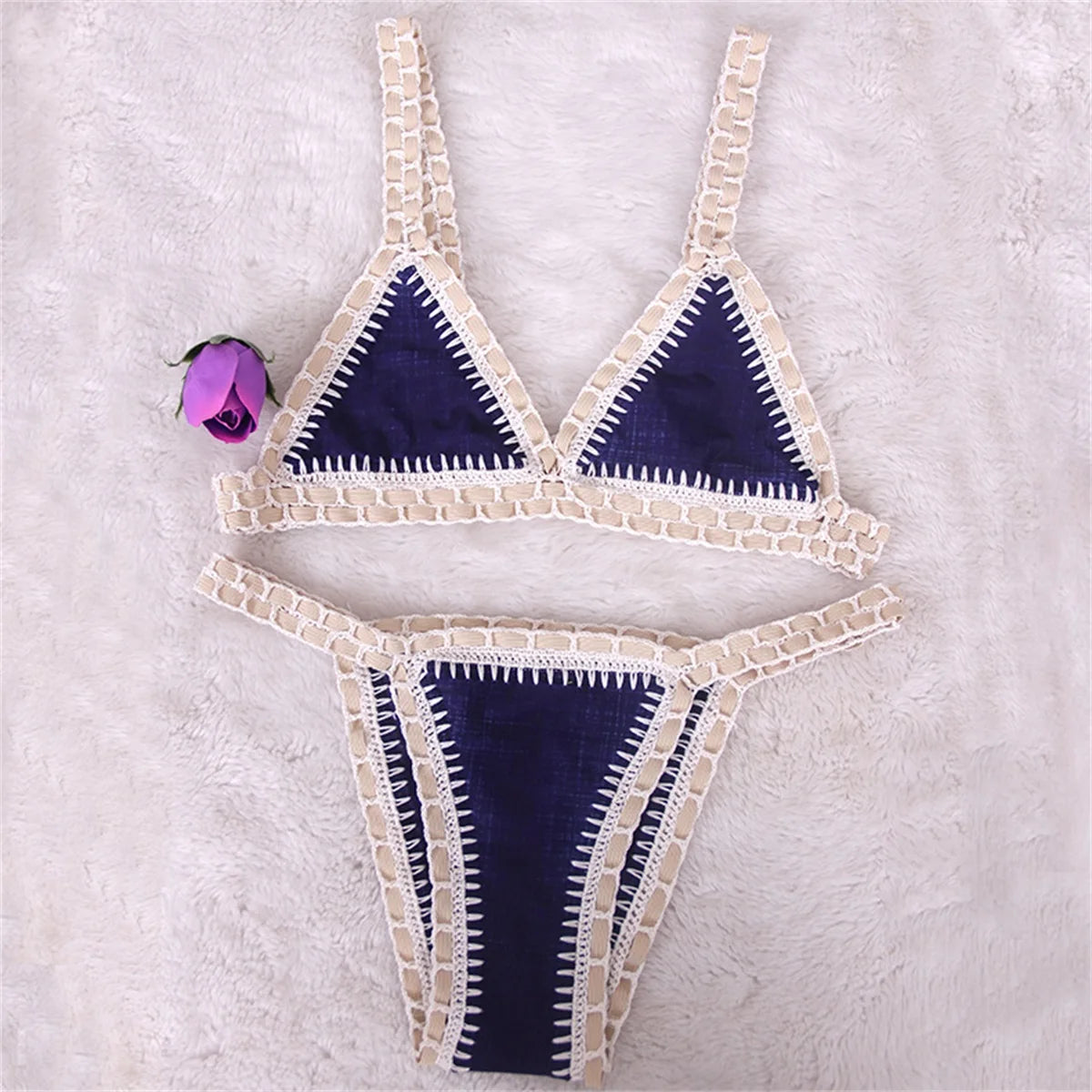 Biquíni de Crochê Rosa 2025 Moda Praia Sexy para Mulheres Conjunto de Biquíni Micro Biquíni com Top Bandeau Roupas de Praia Biquíni Brasileiro