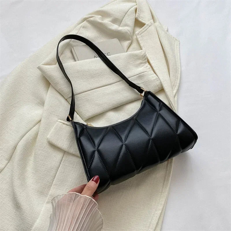 Trendy Women Shoulder Bag PU Leather Underarm Bag Solid Color Handbags Leisure Commuting Small Handle Bags Fashion Zipper Clutch
